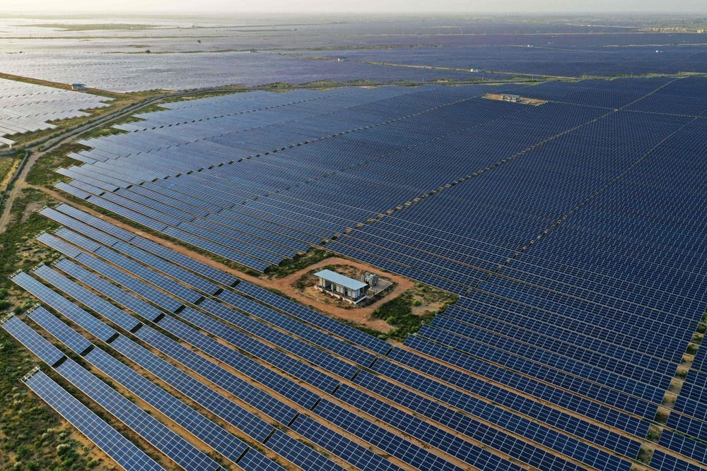 Aerial view of a utility-scale solar plant