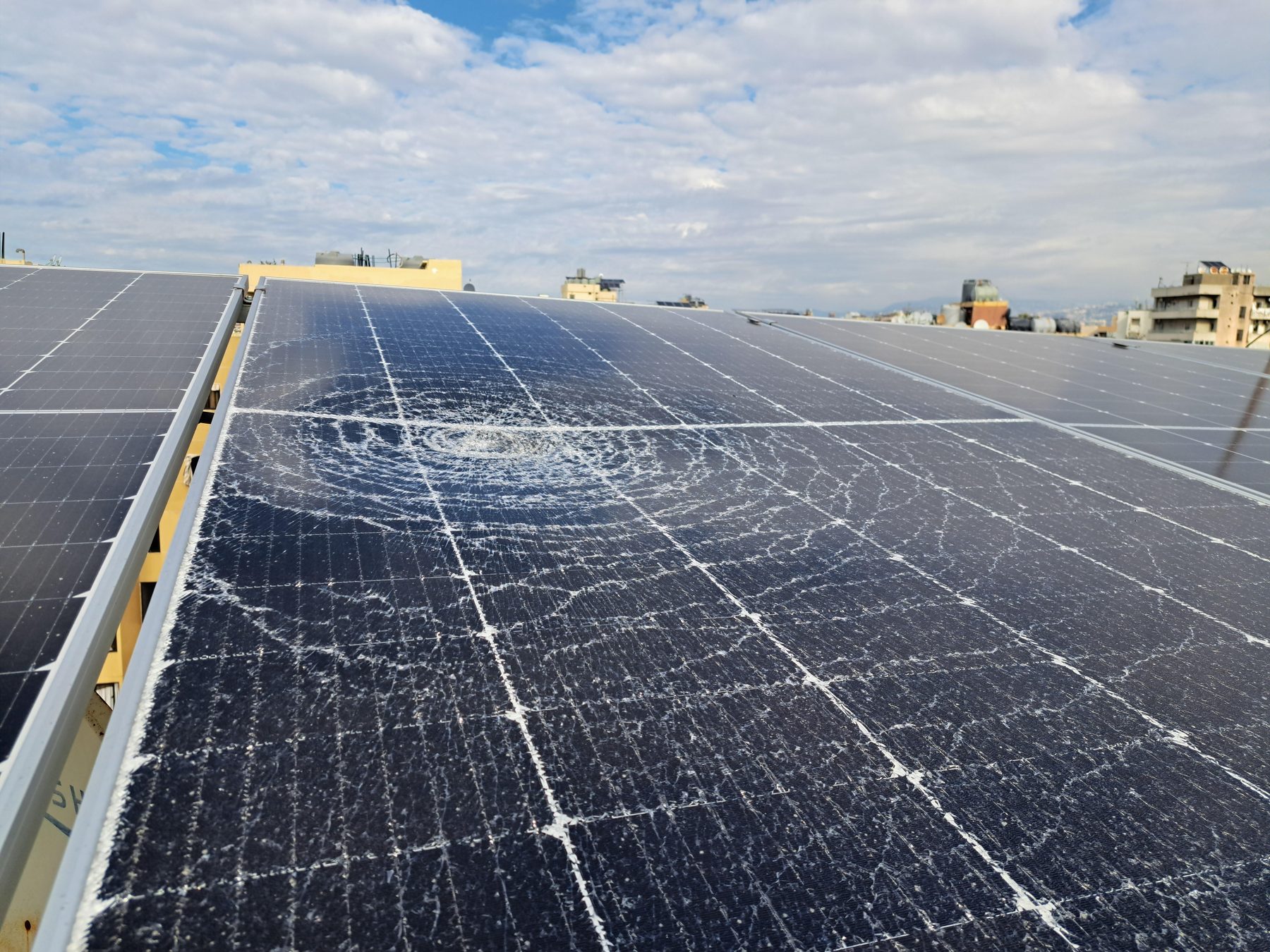 Solar panel with shattered glass