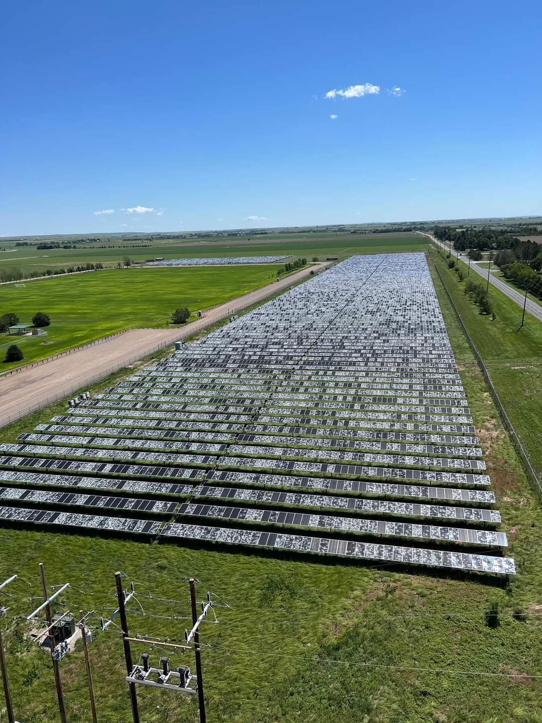 Aerial view of a hail-damaged solar plant